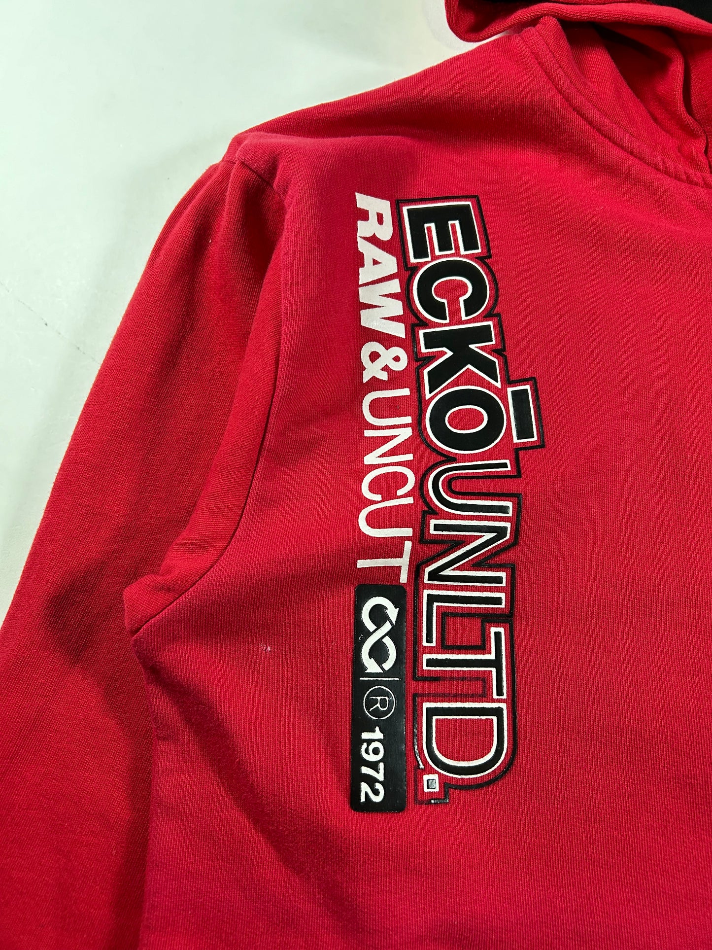 Vintage Eckō Unltd. Raw & Uncut Zip Hooded Sweatshirt Medium 22.75x27.5 Inches Red As Is