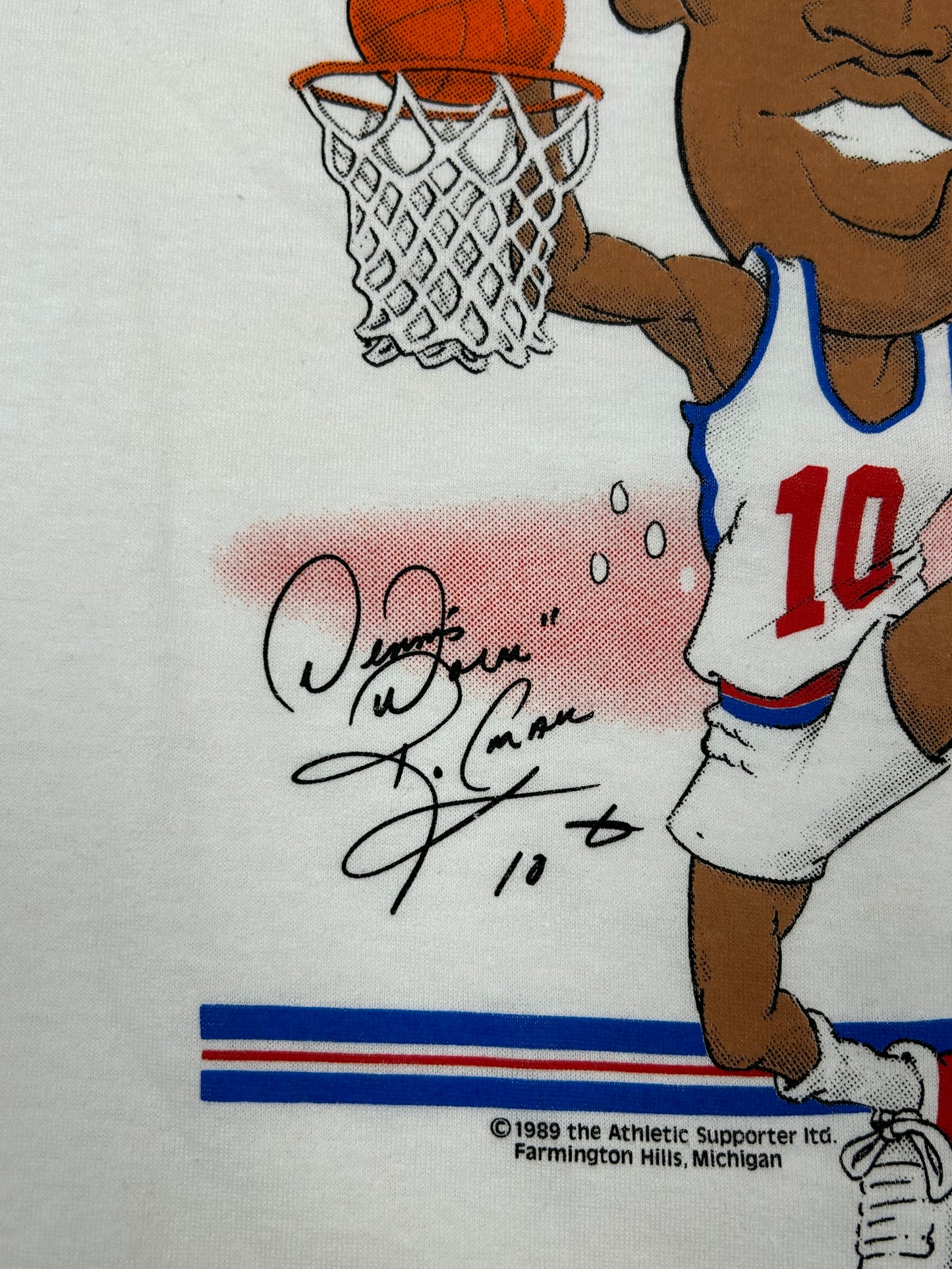 Vintage 1989 Dennis Rodman Caricature The Worm Detroit Pistons NBA Tee Large 21.25x29.25 Inches