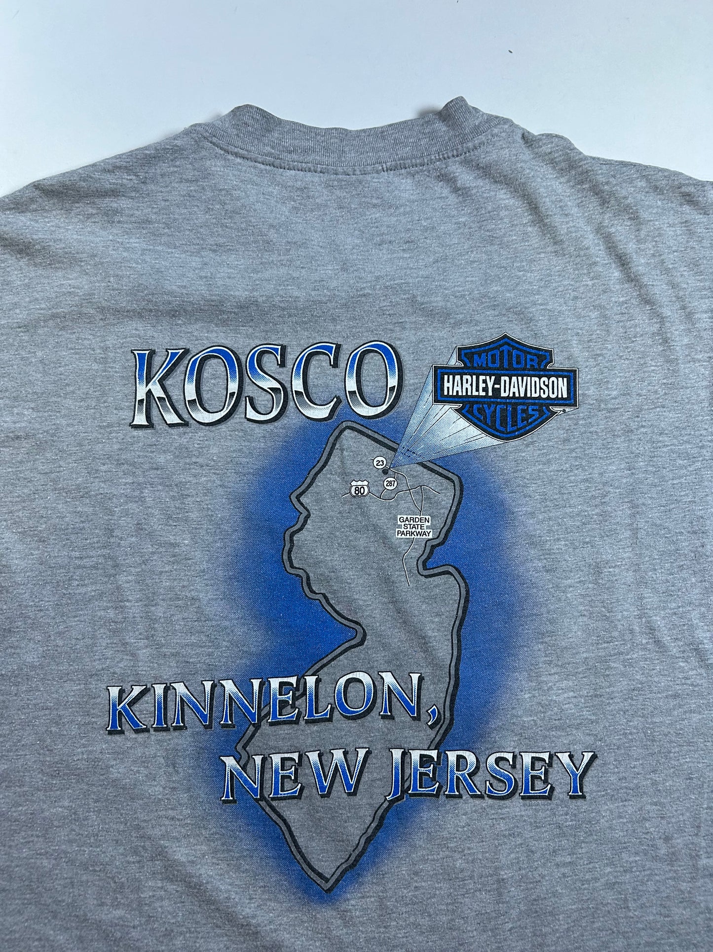 Vintage 2000s Harley Davidson Motorcycles Kosco Kinnelon, NJ American Eagle Tee Large 21.5x29 Inches V-Neck Cut As Is Has Mark
