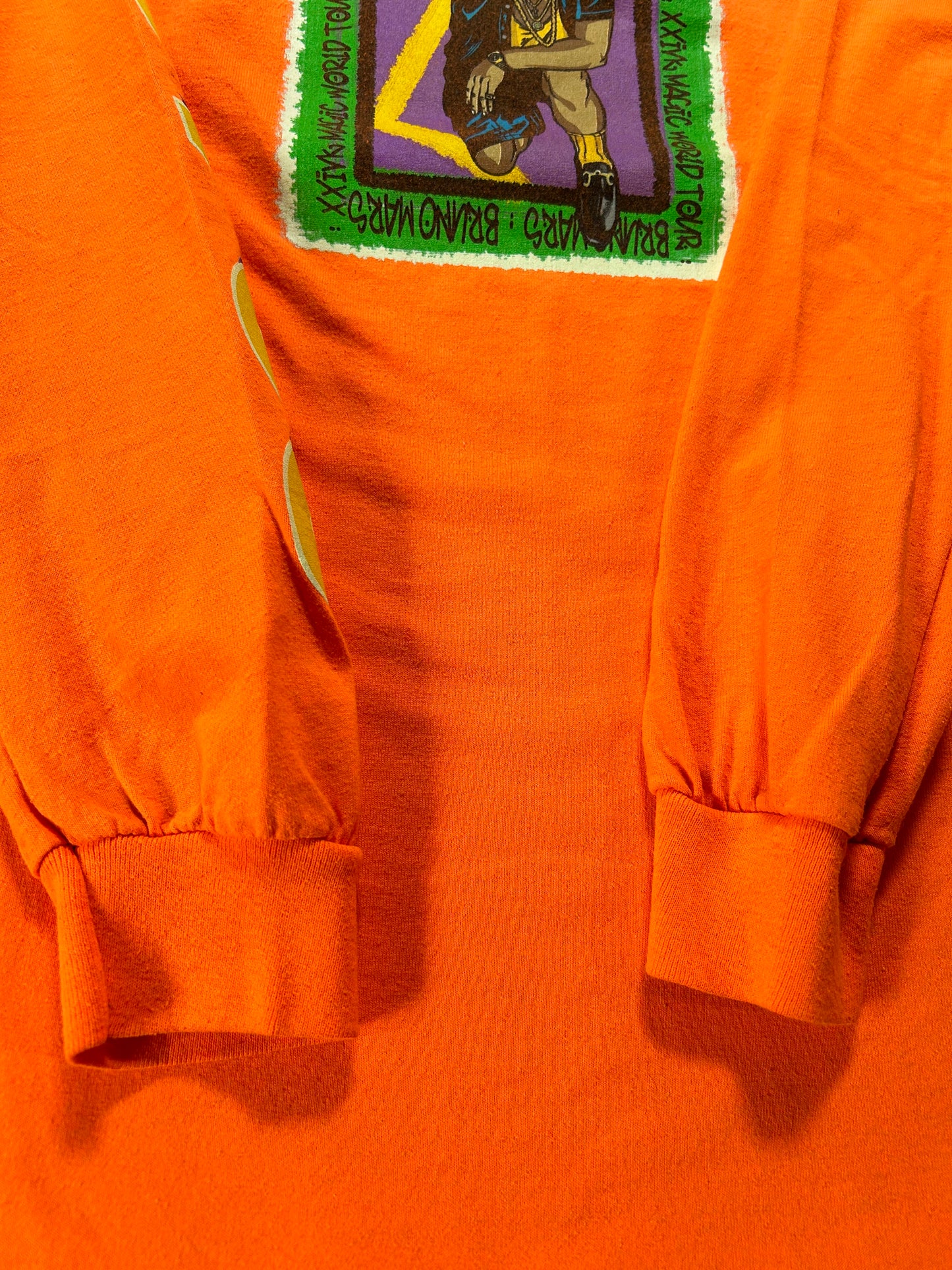 2018 Bruno Mars 24K Magic World Tour Long Sleeve Tee Large 21.5x29 Inches Orange
