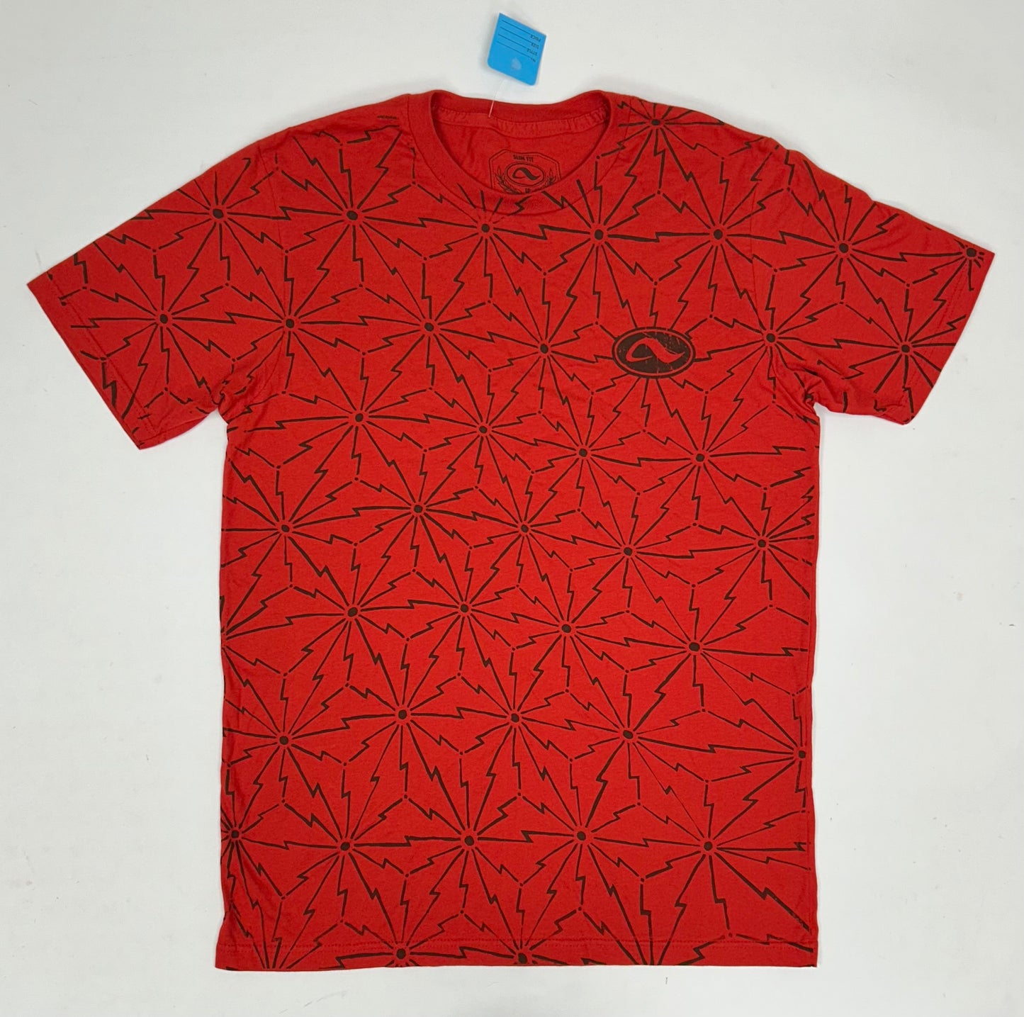 Vintage Adio Footwear Skate Logo AOP Graphic Tee Medium Slim Fit 20x29.25 Inches Red Skateboarding Adio