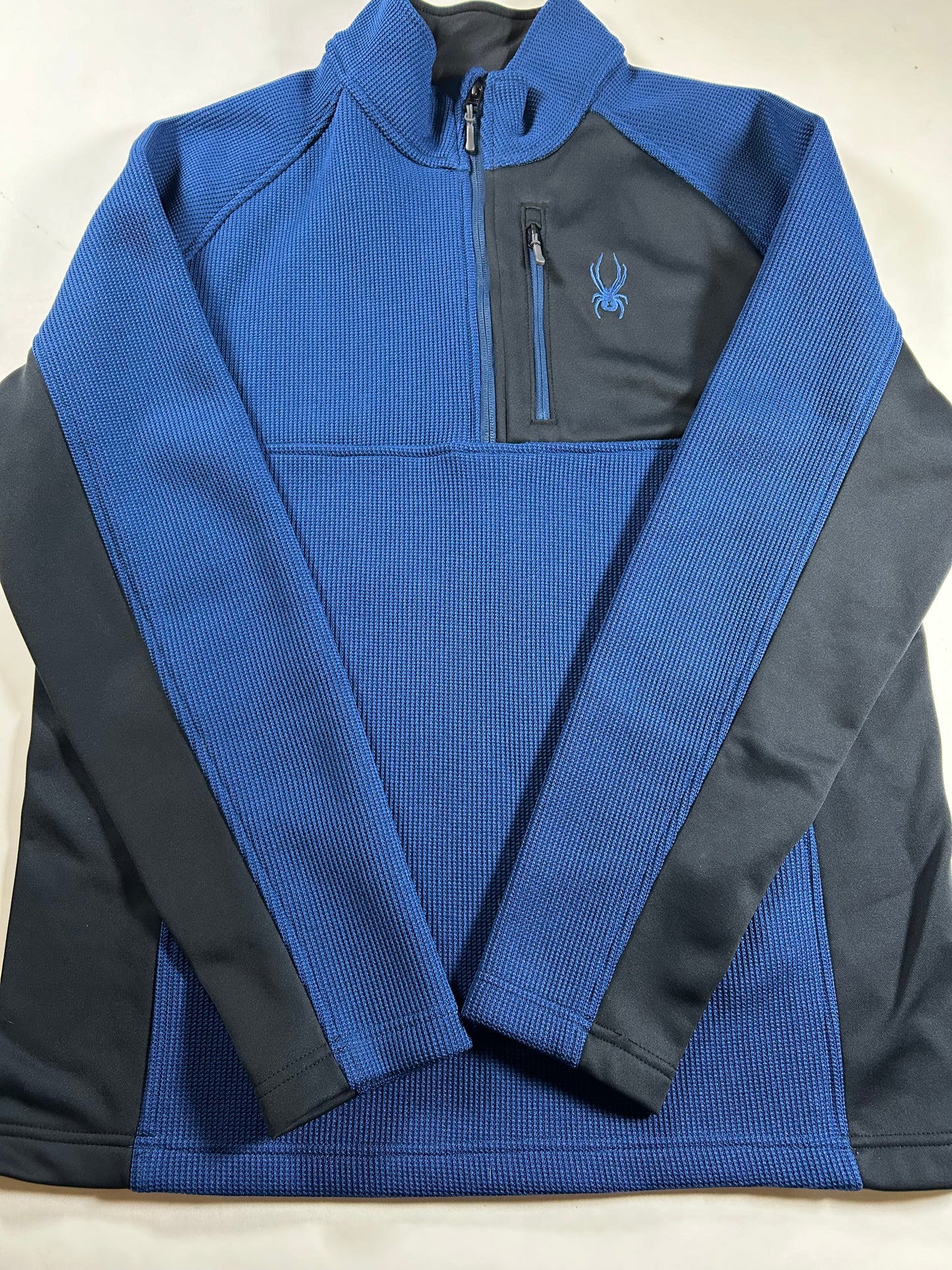 Spyder 1/4-Zip Knit Pullover Jacket Sweater Blue/Black Men’s XL 24.25x30.5 Inches F22