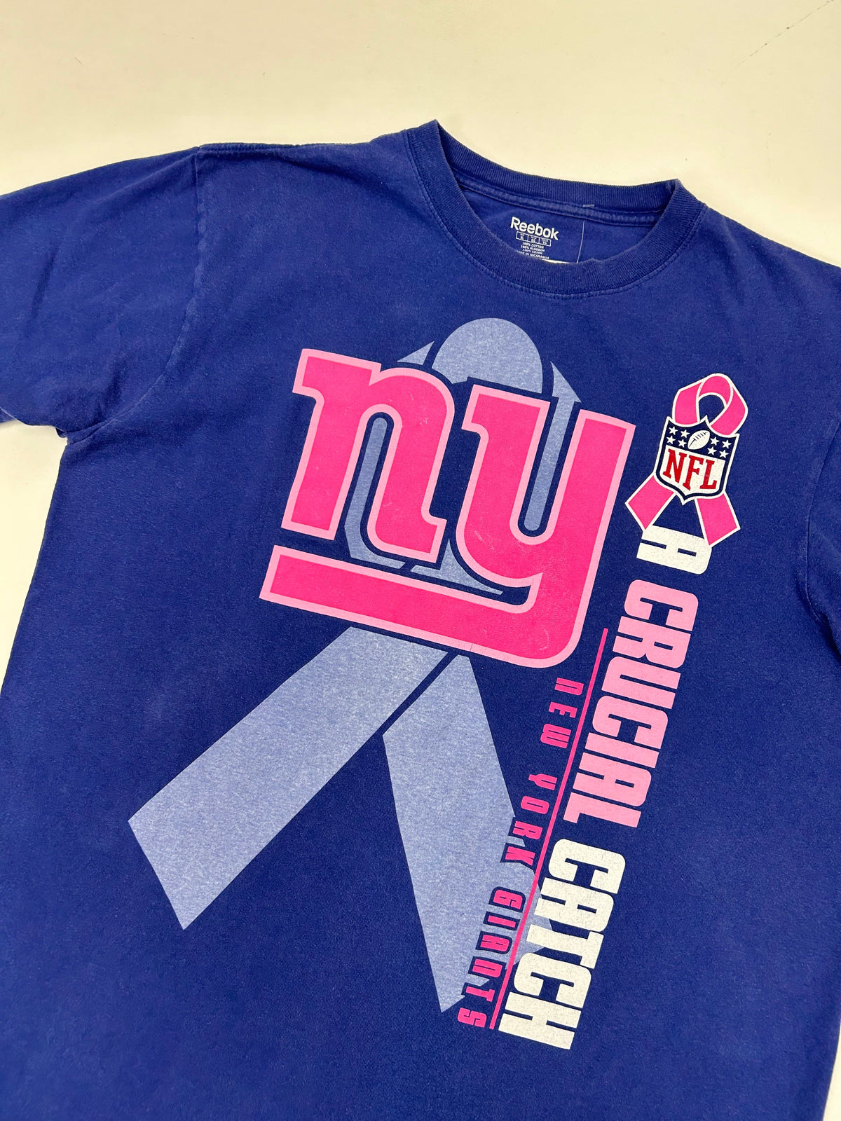 New York Giants NFL Crucial Catch Breast Cancer Reebok T-Shirt XL 23x30 Inches