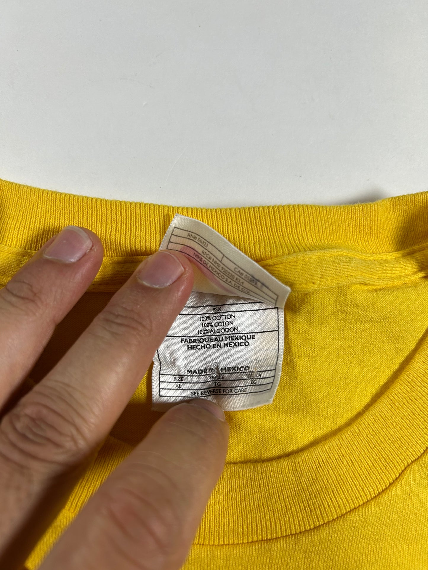 Vintage 90s Nike Swoosh Logo Tee White Tag Big XL 25.25x29.5 Inches Yellow