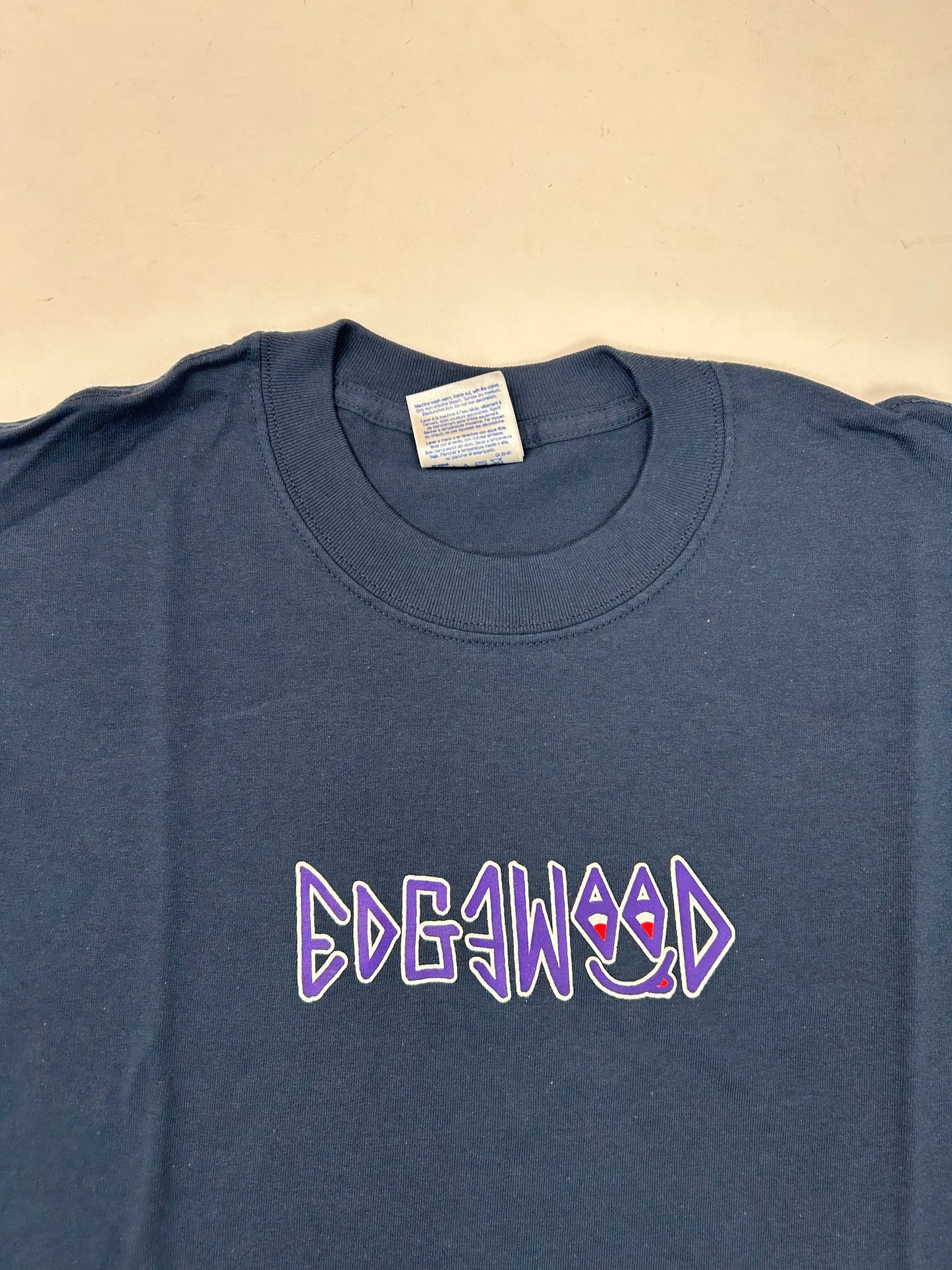 Edgewood NJ first edition “Deeper Than The Roots.” Tee Large 22.25x31 Inches 00s Gildan 100% Cotton USA/Honduras Slate Blue