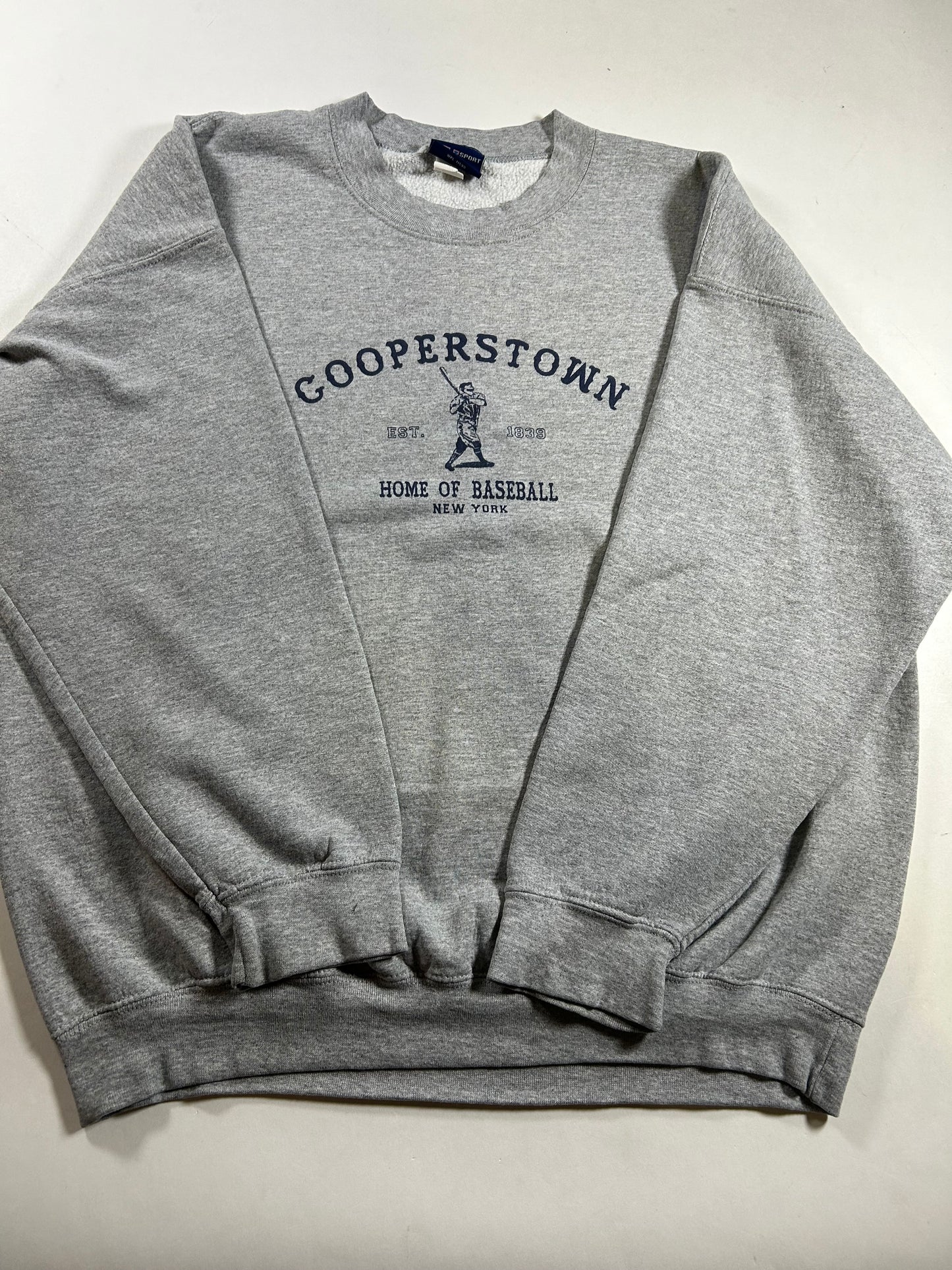 Vintage Cooperstown Home Of Baseball New York Crewneck Sweatshirt XL 25.75x28.25 Inches As Is Gray