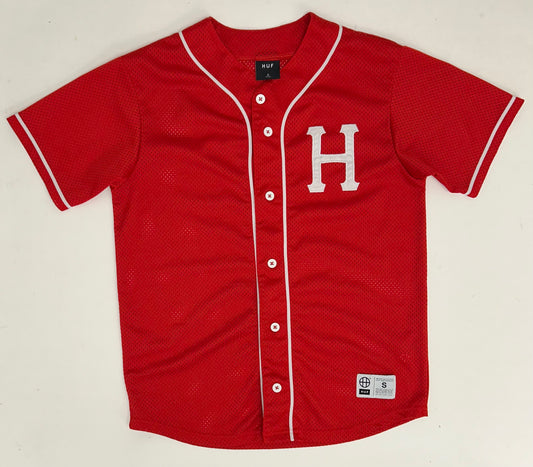 HUF Button-up Jersey Red Embroidered H Logo Short Sleeve Men’s Small 21x28.75 Inches