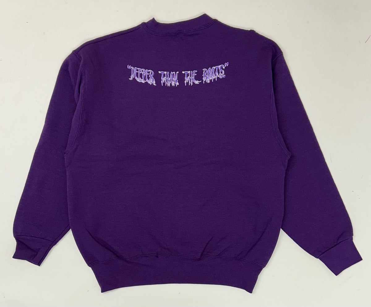 Edgewood New Jersey Deeper Than The Roots Crewneck Sweatshirts Fruit Of The Loom USA 50/50 Blend Plum Purple 23.25x27.25 Inches