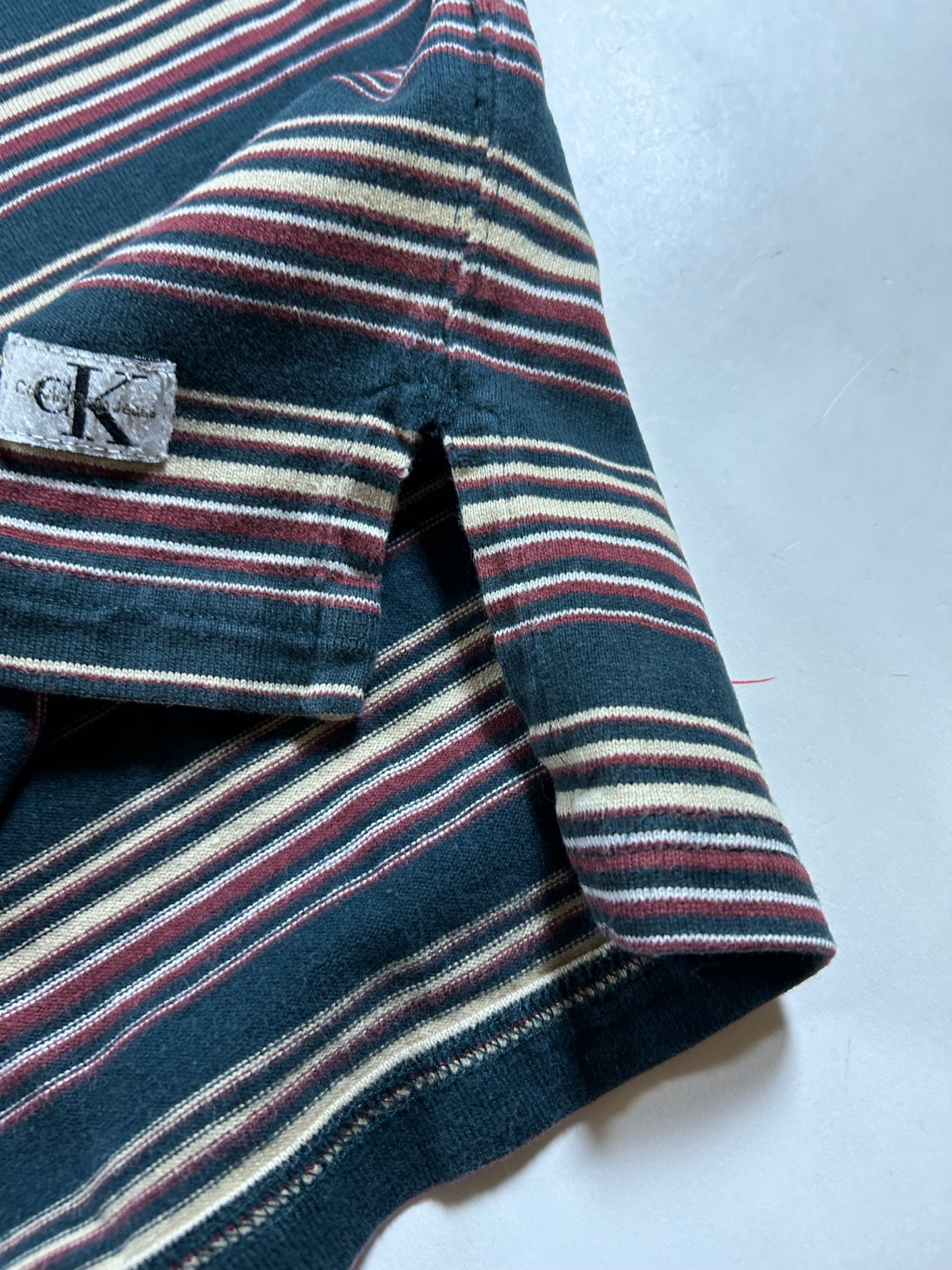 Vintage Calvin Klein Long Sleeve Striped Polo Shirt Rugby Style 22x30.25/31.5 Inches Mediumush Fit Tagged Small Fits Big
