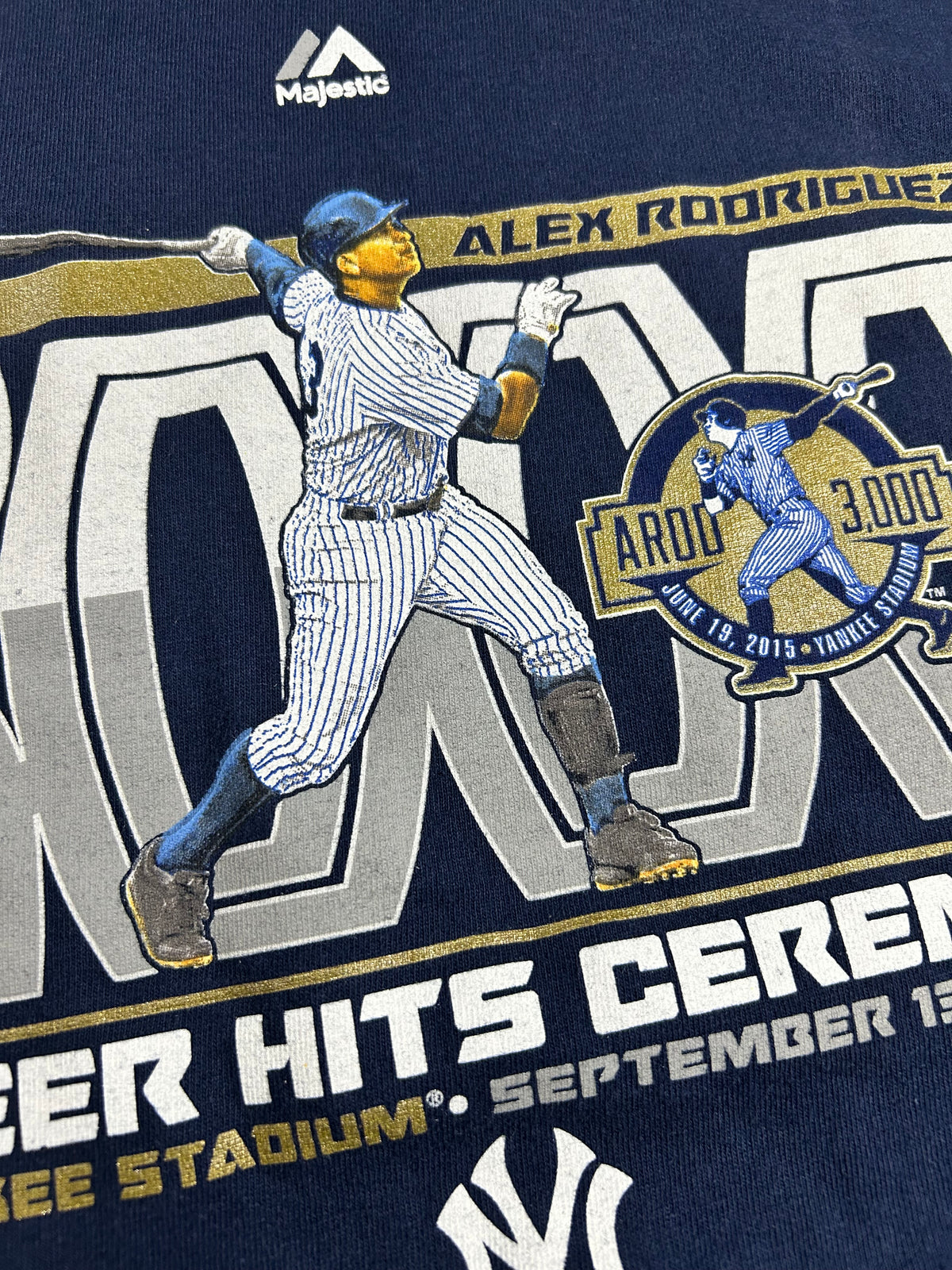 Majestic 2015 New York Yankees Alex Rodriguez 3000 Career Hits Ceremony MLB Tee 2XL 24.75x30.75 Inches
