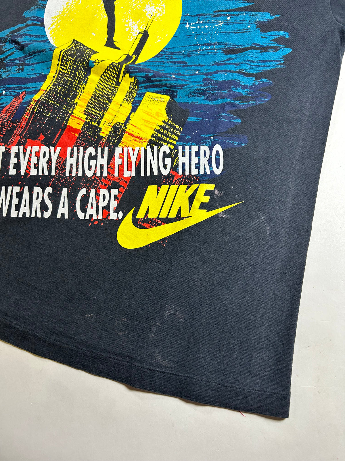 Vintage 90s Nike Air Jordan Not Every High Flying Hero Wears A Cape Tee Medium 19.75x28 Inches