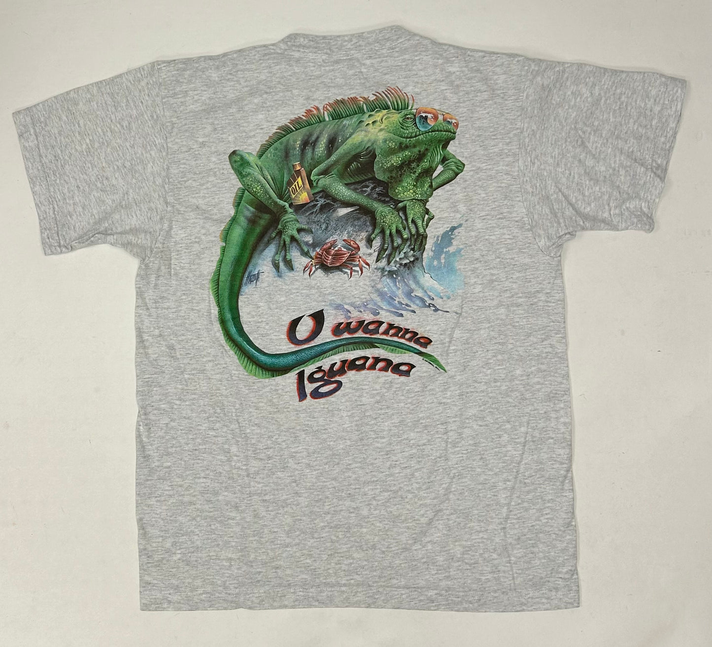 Jimmy Buffet Carribean Soul Vintage Shirt Heather Gray U Wanna Iguana Made In USA Large 21.75x28.5 Inches