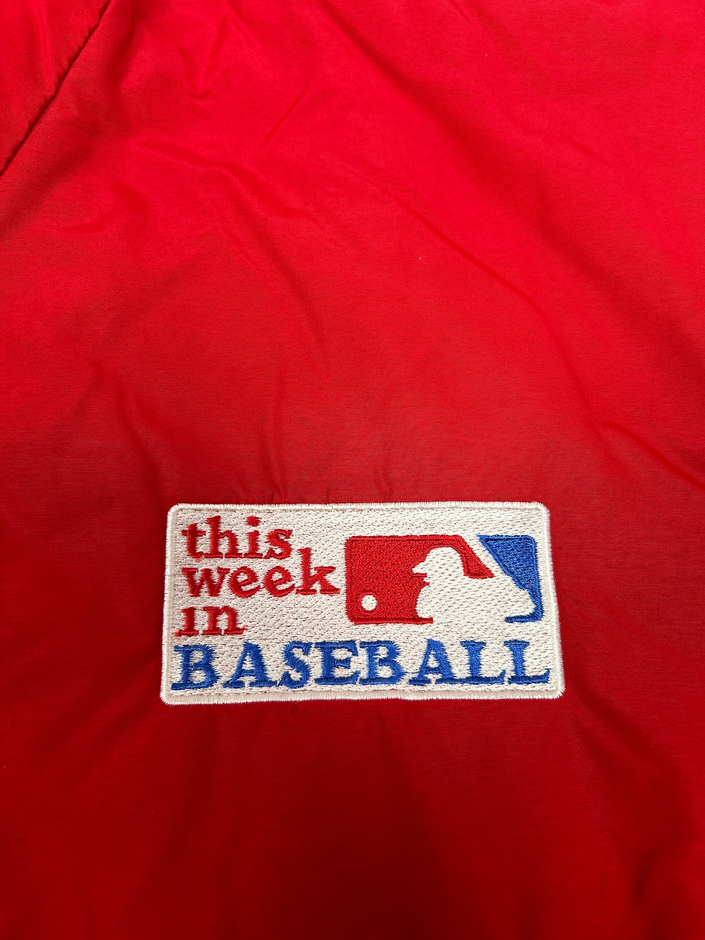 Vintage Chalk-Line MLB This Week In Baseball Zip Long Trench Style Jacket Size Tagged Large 26.5x36.5 Inches As Is Has Wear