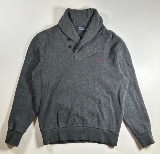 Polo Ralph Lauren Shawl Collar Pullover Gray Size Medium 22.25x26.75 Inches Cotton Clean Preppy