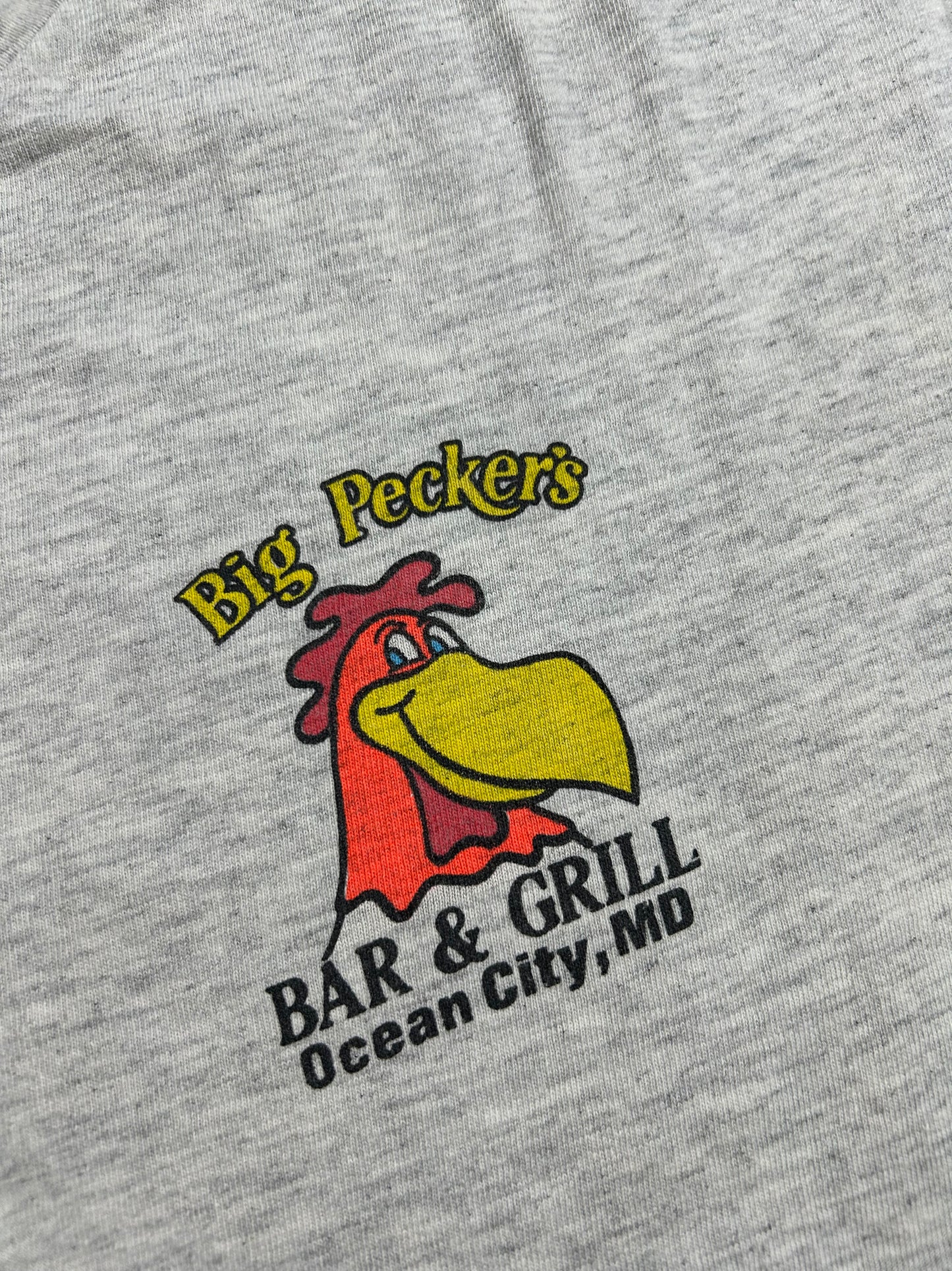 Vintage 90a Big Pecker’s Bar & Grill Ocean City Maryland Tee Large 21.5x28.25 Inches As Is Worn In