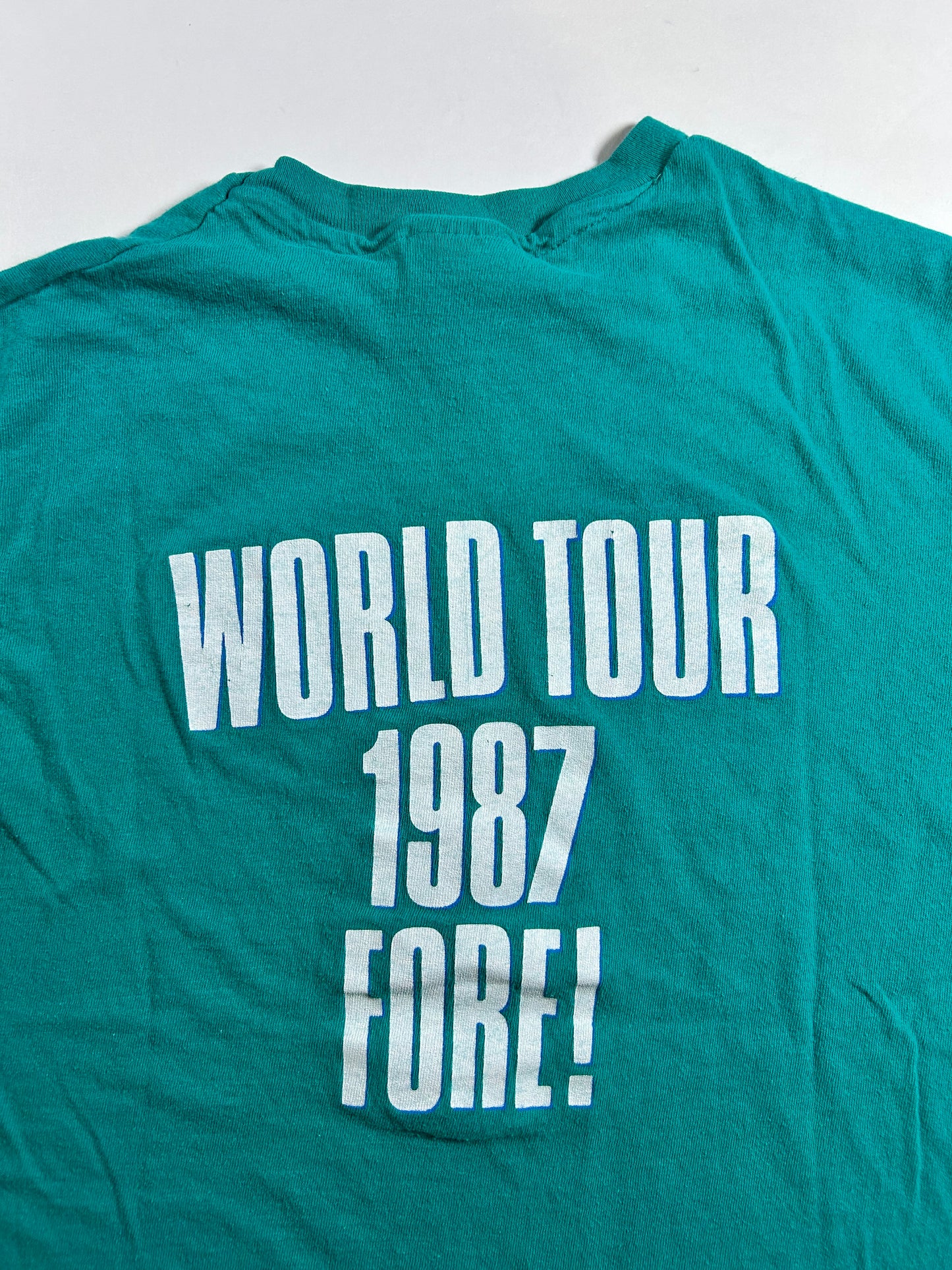 Vintage Huey Lewis And The News World Tour 1987 Band Tee Hanes USA 18x24.75 Inches Small Fit