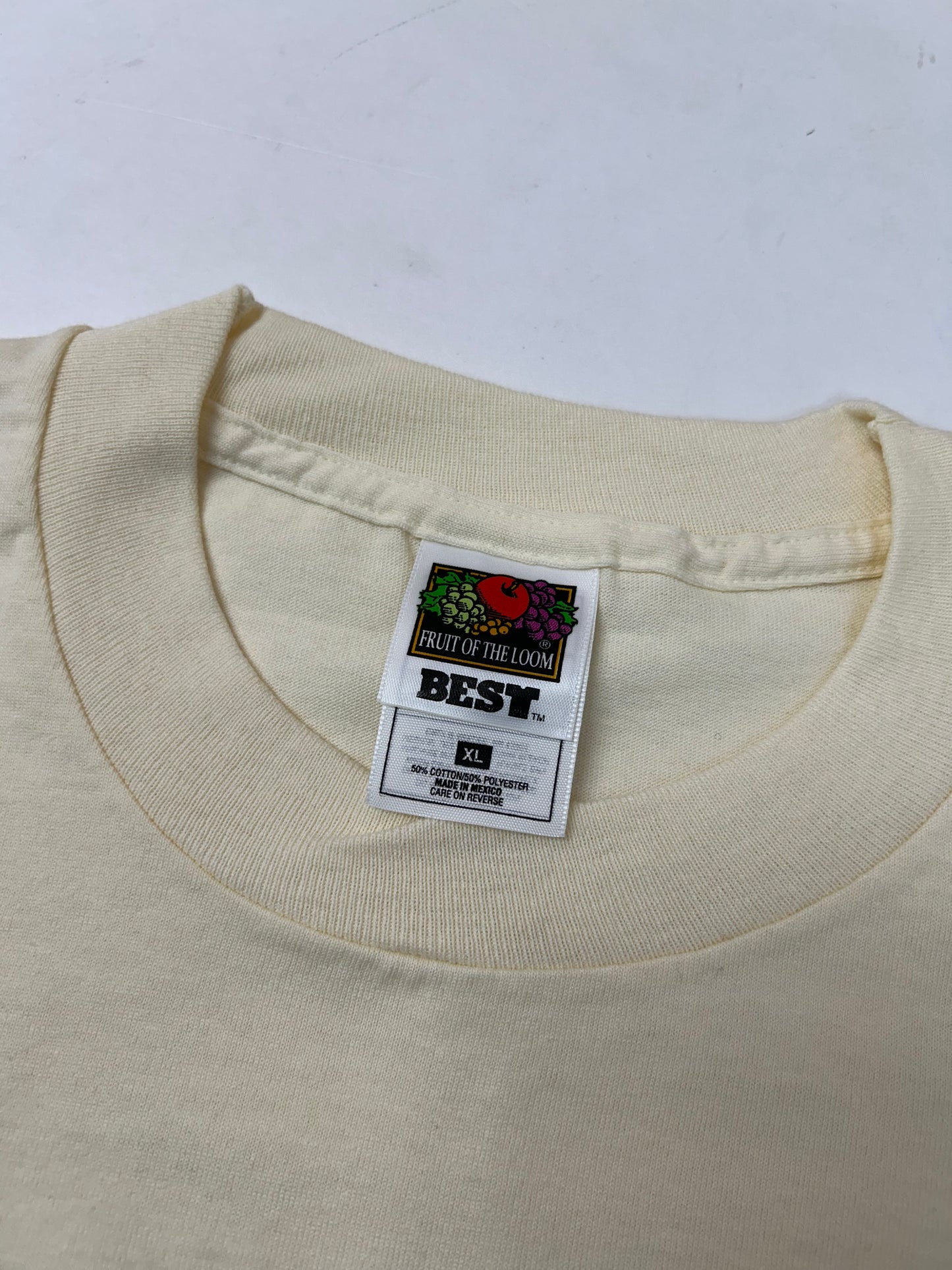 Edgewood NJ first edition “Deeper Than The Roots.” Tee XL 23.75x31 Inches 90s/00s FOTL Best Mexico Made 50/50 Blend Tan