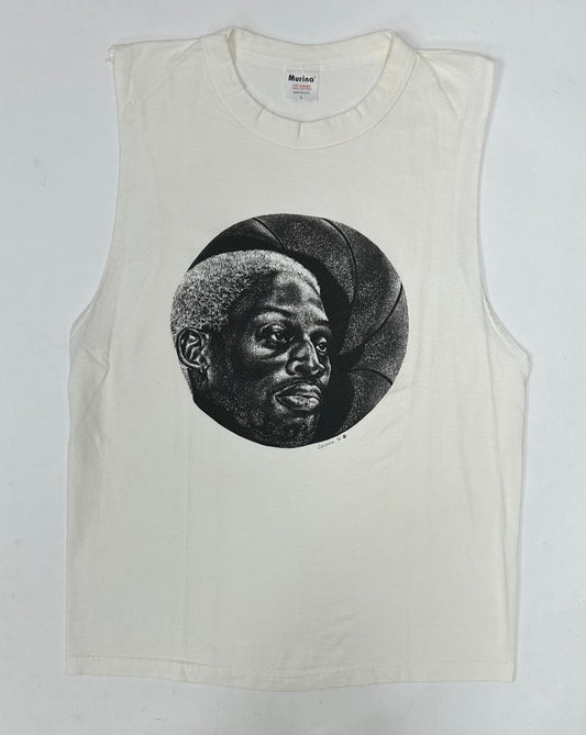Vintage Dennis Rodman Shadow Graphic Candida 1996 Tank Top Sleeveless Shirt Large 20.75x28.5 Inches White