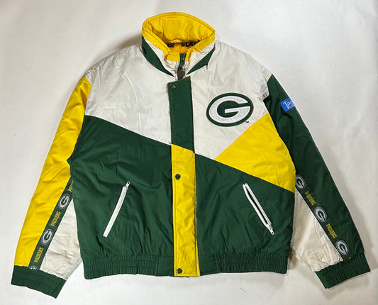 Vintage 90s Pro Player By Daniel Young Green Bay Packers NFL Zip Up Puffer Jacket Large 27.5x28 Inches As Is Has Wear