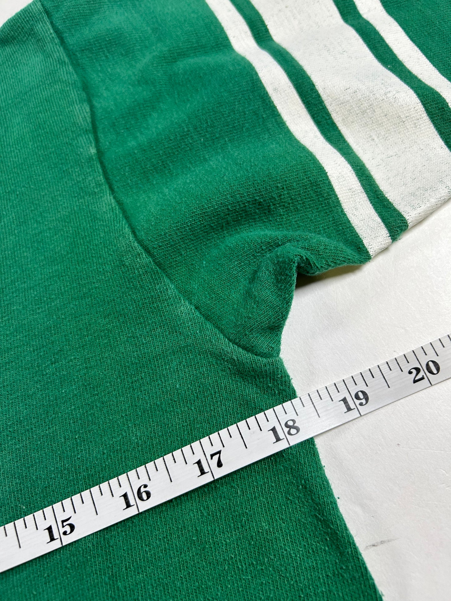 Vintage 70s Notre Dame Champion Blue Bar Green Jersey Style Tee 18.25x26 Inches Small Fit As Is