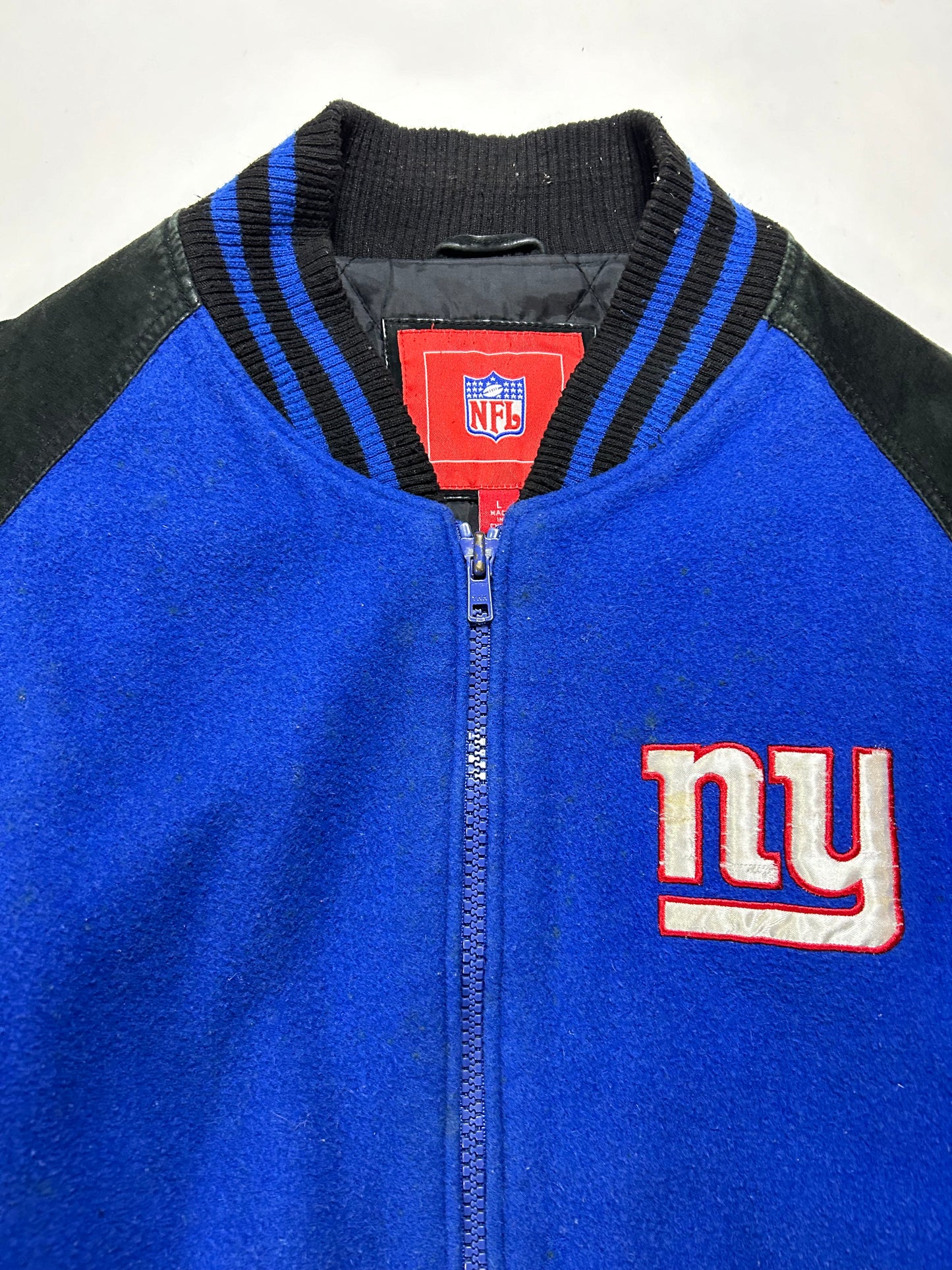 Vintage 00s NFL New York Giants Zip Varsity Jacket Style Jacket Large 27.25x28.75 Inches Has Wear As Is