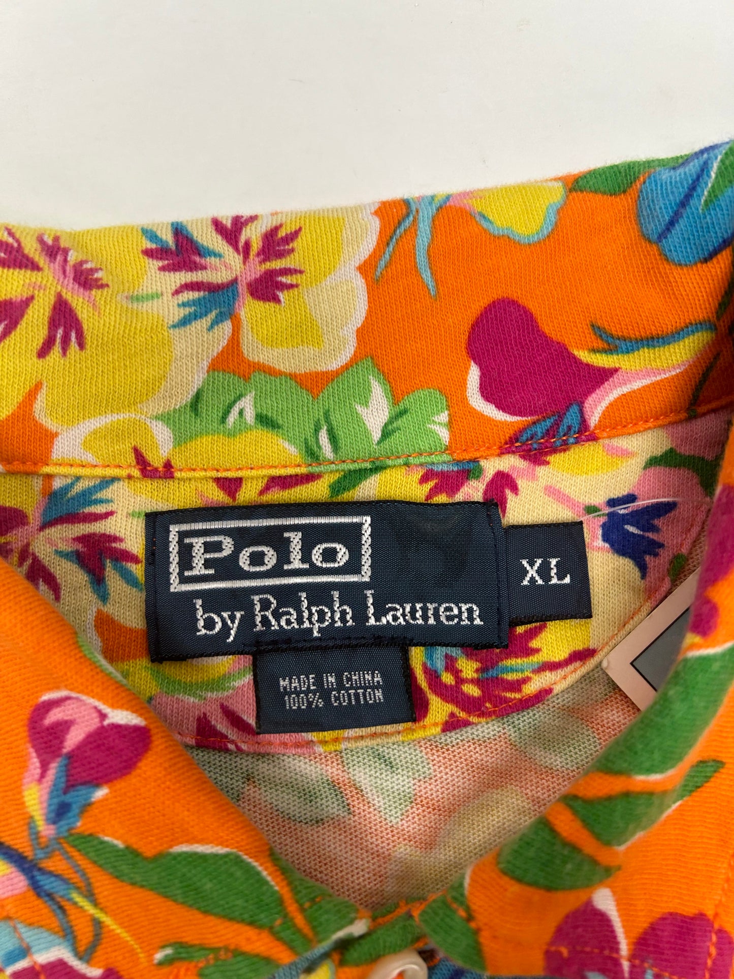 Vintage Polo Ralph Lauren Floral Pattern Hawaiian Polo Shirt XL Orange PCO-22W