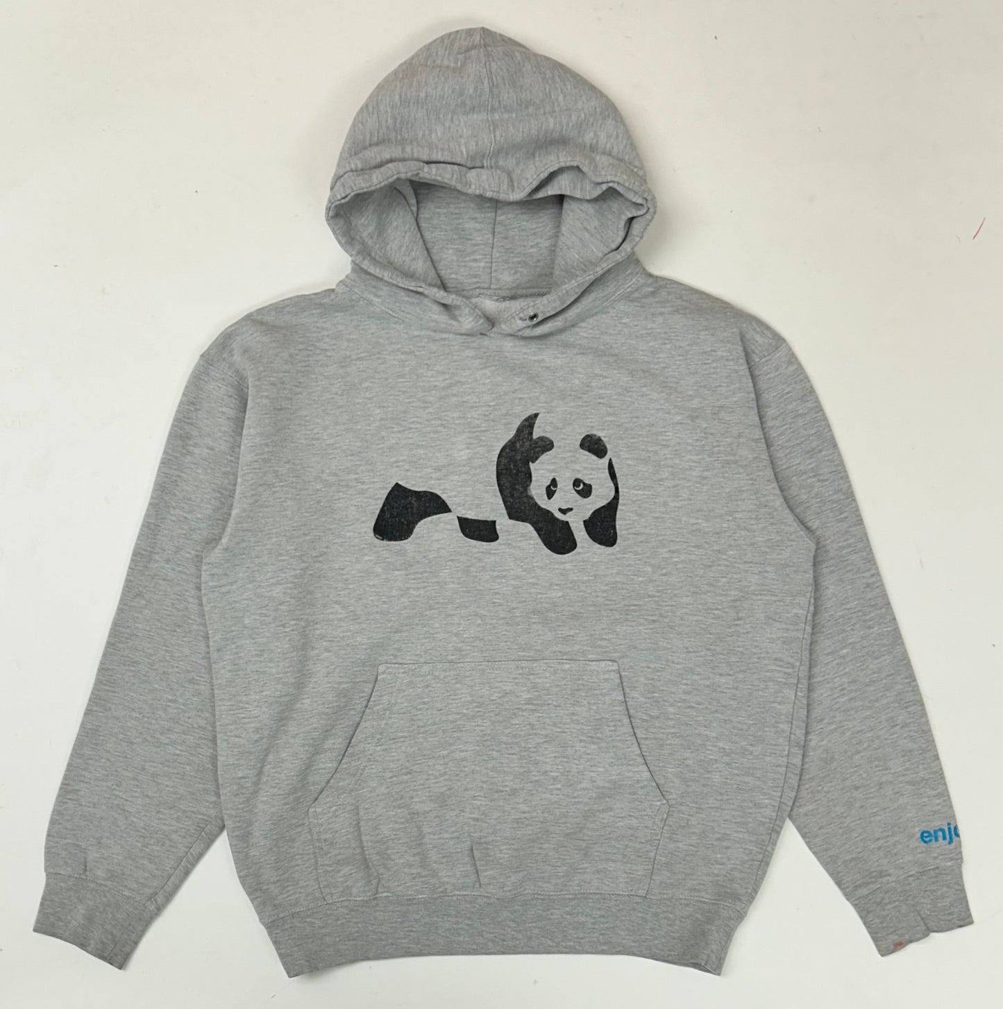 Vintage 00s Enjoi Skateboards Panda Felt Logo Hooded Sweatshirt Worn In As Is 23.75x26 Inches Gray