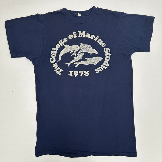 Vintage The College Of Marine Studies 1978 Dolphin Print Tee Small 17.25x26.25 Inches