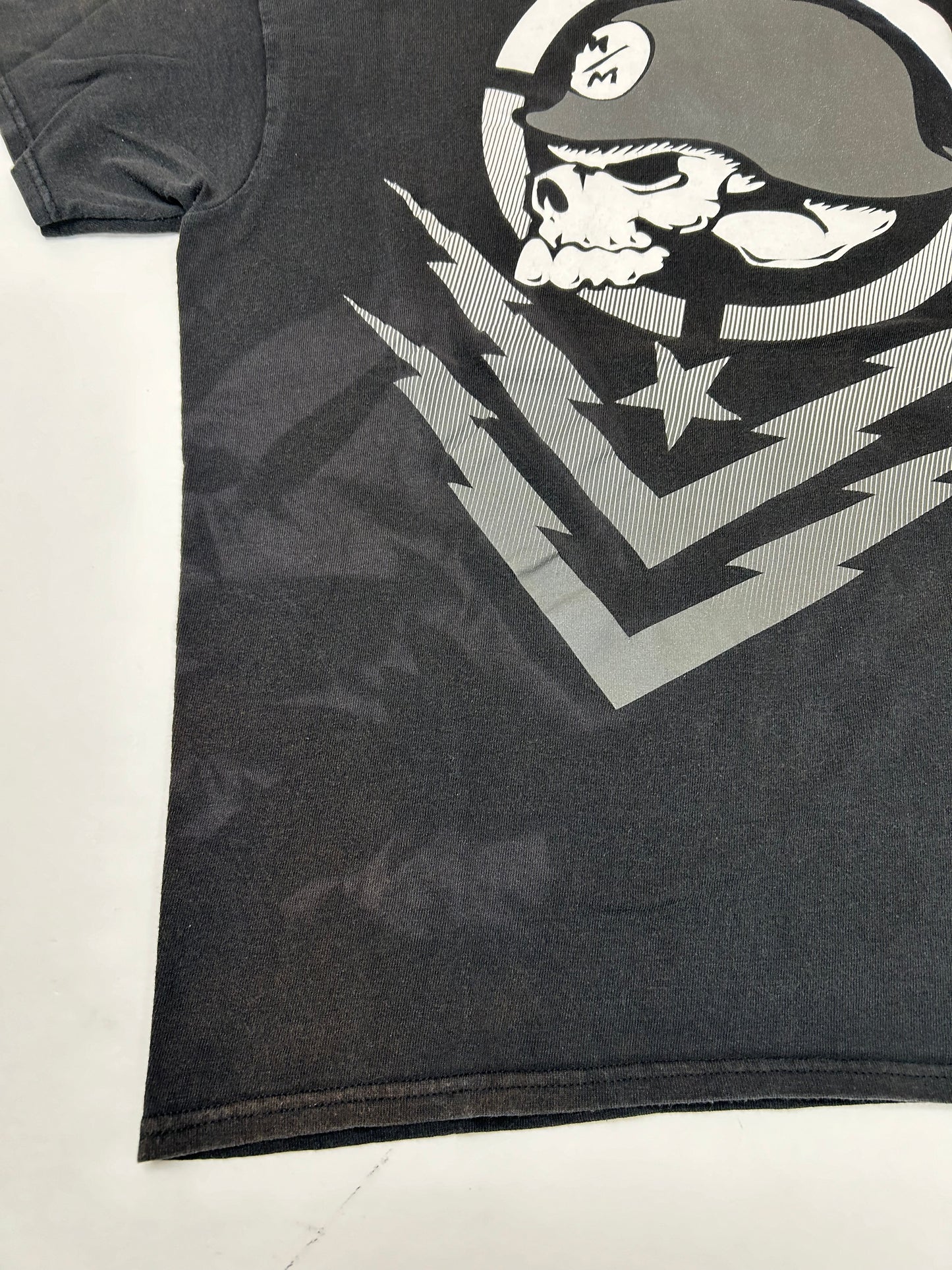 Vintage 00s Metal Mulisha Skull Sergeant Motocross Dirt Biking Shirt Meidum 19.5x25.75 Inches Faded Black As Is