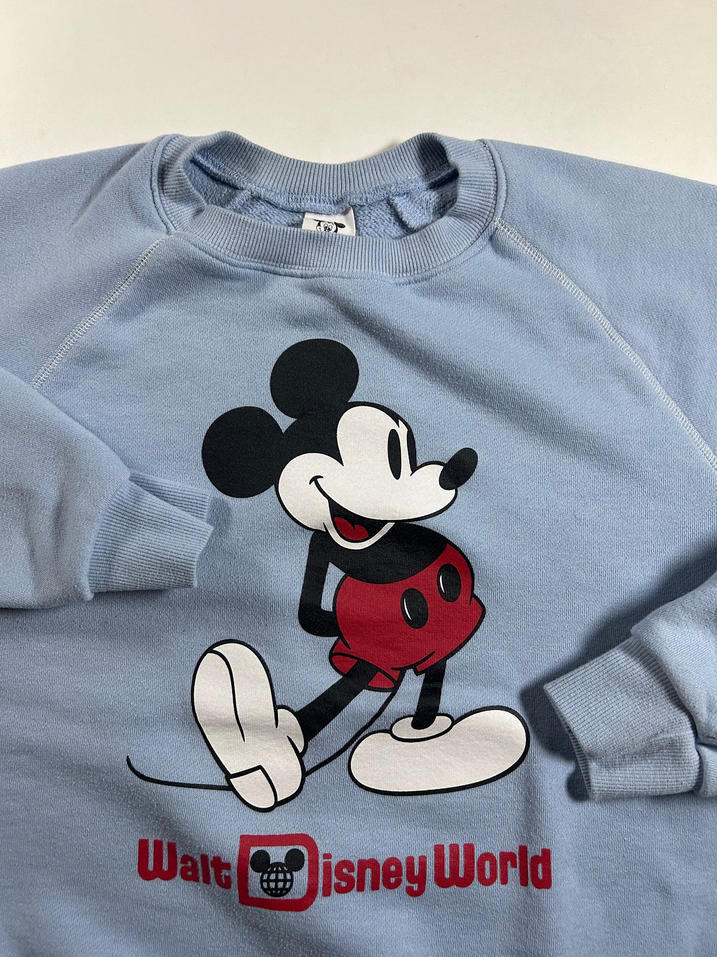 Walt Disney World Mickey Mouse Crewneck Sweatshirt Light Blue As Is Medium/Small Fit 22.75x24.5 Inches
