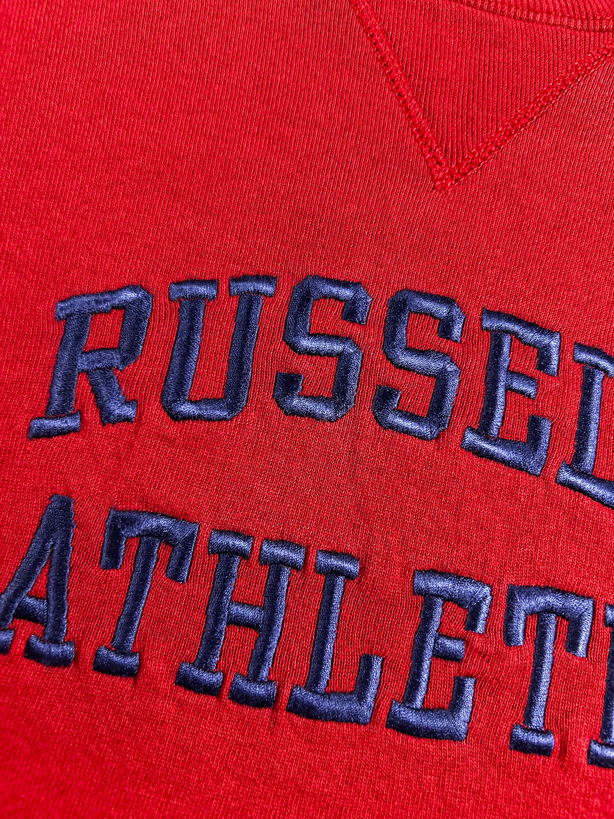 Vintage Russell Athletic Embroidered Spell Out Logo Crewneck Sweatshirt Large 24.5x26.75 Inches As Is
