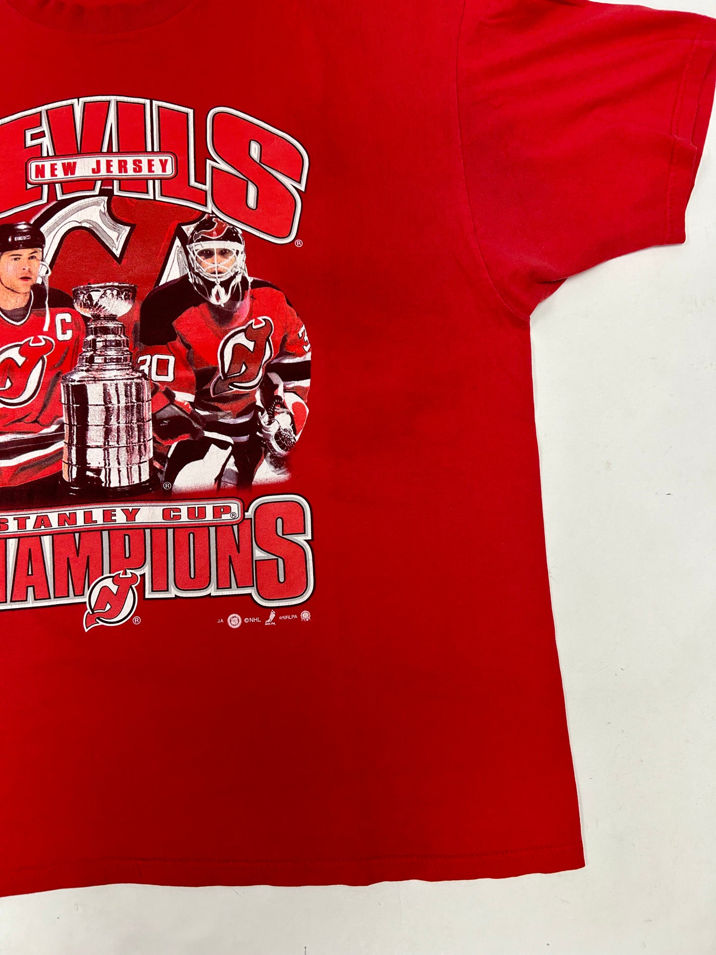 Vintage New Jersey Devils 2000 Stanley Cup Champions Tee Stevens & Brodeur 2XL 25.5x29.5 Inches
