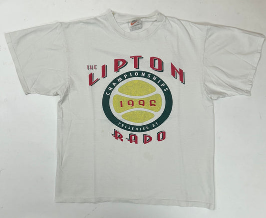 Vintage Nike 1996 The Lipton Rado Championships Tennis Tee Worn As Is White Tag Boxy M/L Fit 21.25x25.25 Inches