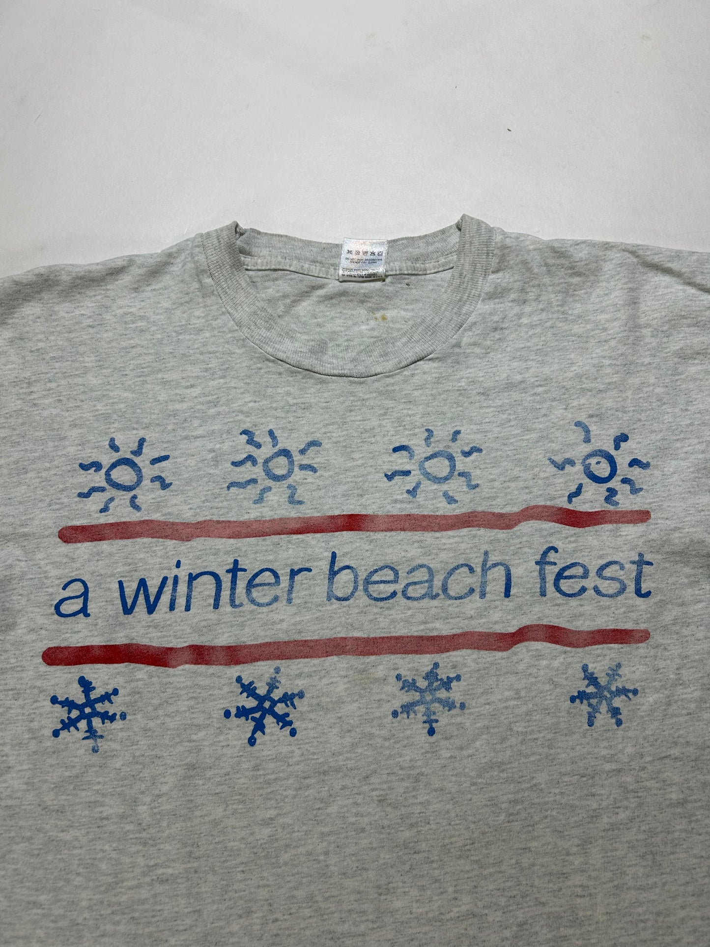 Vintage 1993 The Evian Indoor Pro Beach Volleyball A Winter Beach Fest Madison Square Garden Promo Tee Large 21.5x27.25 Inches As Is Worn In