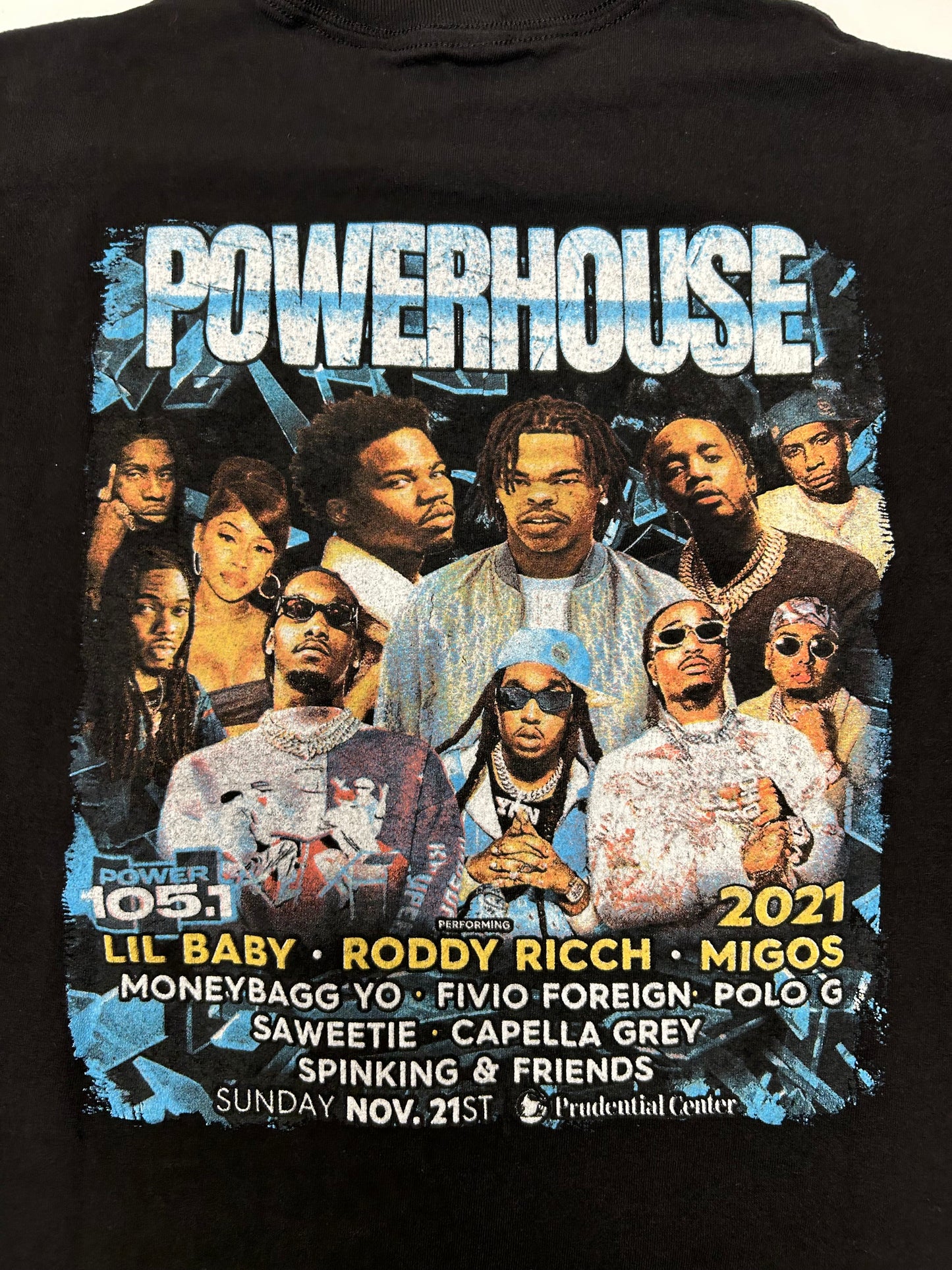 Power House 105.1 FM Concert T-Shirt 2021 Migos Lil Baby Roddy Rich Parking Lot Tee Medium 19.5x26.75 Inches As Is