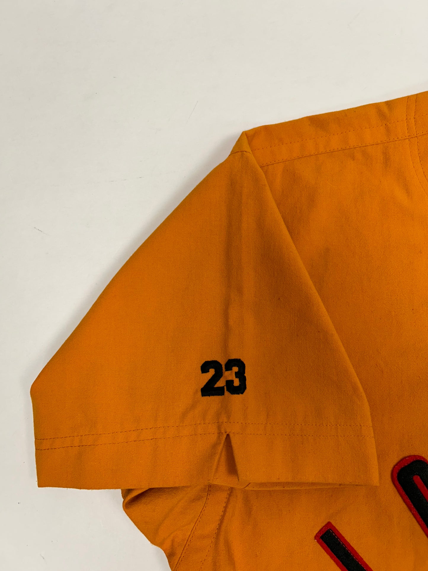 Vintage Nike Air Jordan 'Spellout Logo' Baseball Jersey Orange 1991 Rare Large 25.5x31/33.5 Inches