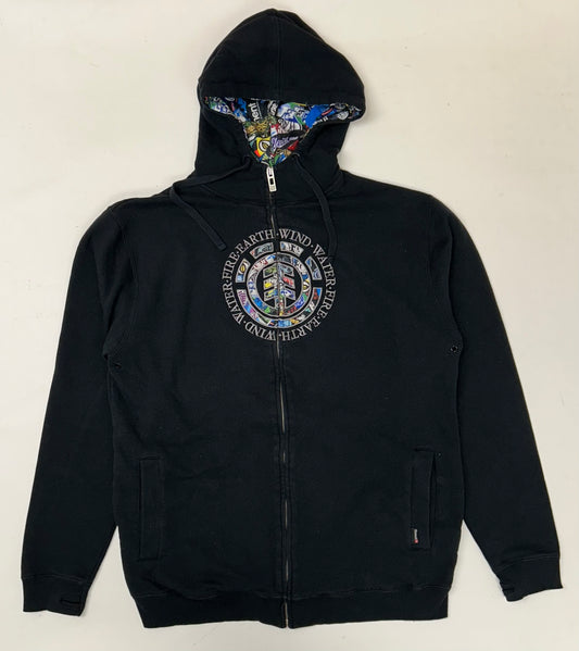 Vintage 00s Element Skatboards Earth•Wind•Water•Fire Collage Print Zip Up Hooded Sweatshirt XL/L Fit 24.25x30.25 Inches