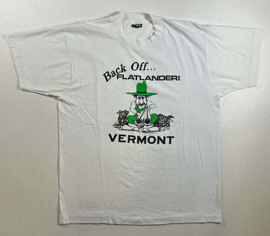 Vintage 1991 Back Off… Flatlander! Vermont Tee Large 21.5x27.25 Inches As Is