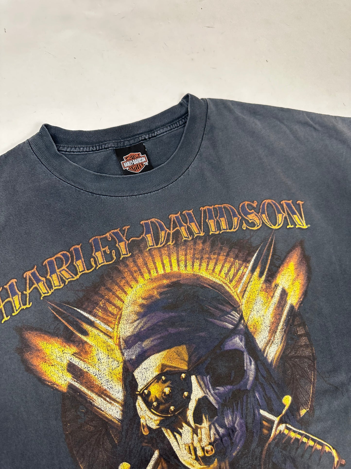 Vintage 00s Harley Davidson Motorcycles Jamaica Pirate Skull Graphic Tee Faded Black 4XL 30x31.5 Inches