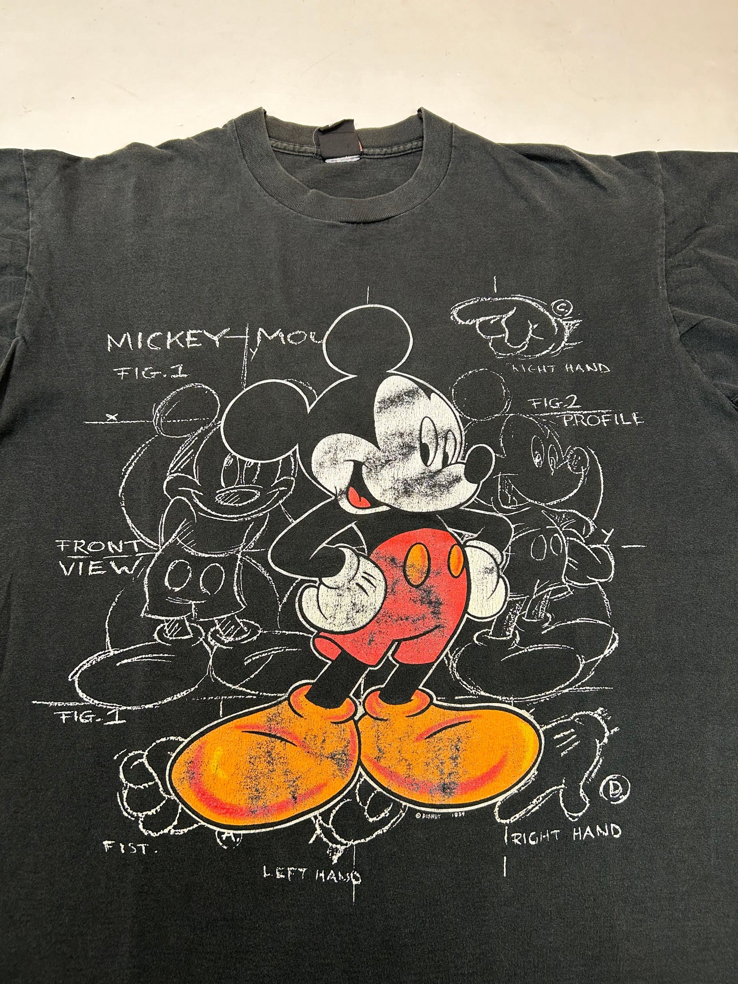 Vintage Mickey Unlimted Jerry Leigh Mickey Mouse Sketch Drawing Tee Worn In Faded As Is Fits XL 24.25x28 Inches