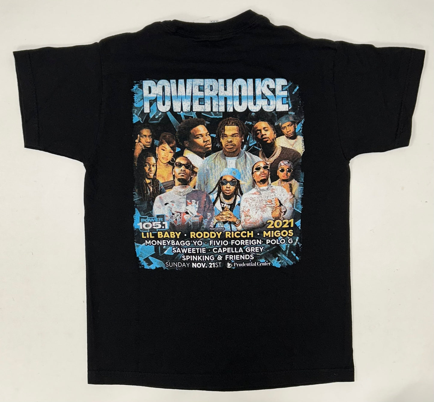 Power House 105.1 FM Concert T-Shirt 2021 Migos Lil Baby Roddy Rich Parking Lot Tee Medium 19.5x26.75 Inches As Is