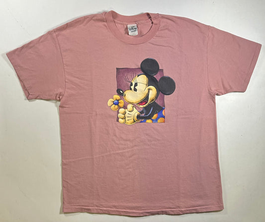 Vintage 90s The Disney Store Minnie Mouse Flower Portrait Graphic Tee XL 23.5x29.5 Inches Pink