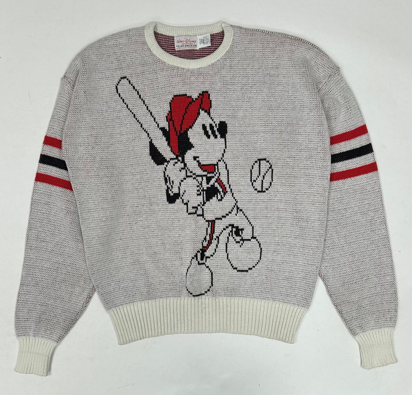 Vintage Cliff Engle Mickey Mouse Baseball Disney Sweater USA Large/Medium 23.25x26.75 Inches