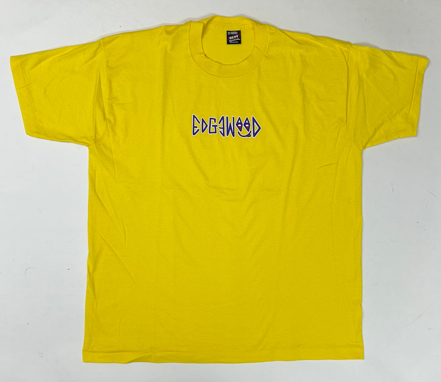 Edgewood NJ first edition “Deeper Than The Roots.” Tee 2XL 26.25x32.25 Inches 90s Fruit Of The Loom USA 50/50 Blend Bright Yellow