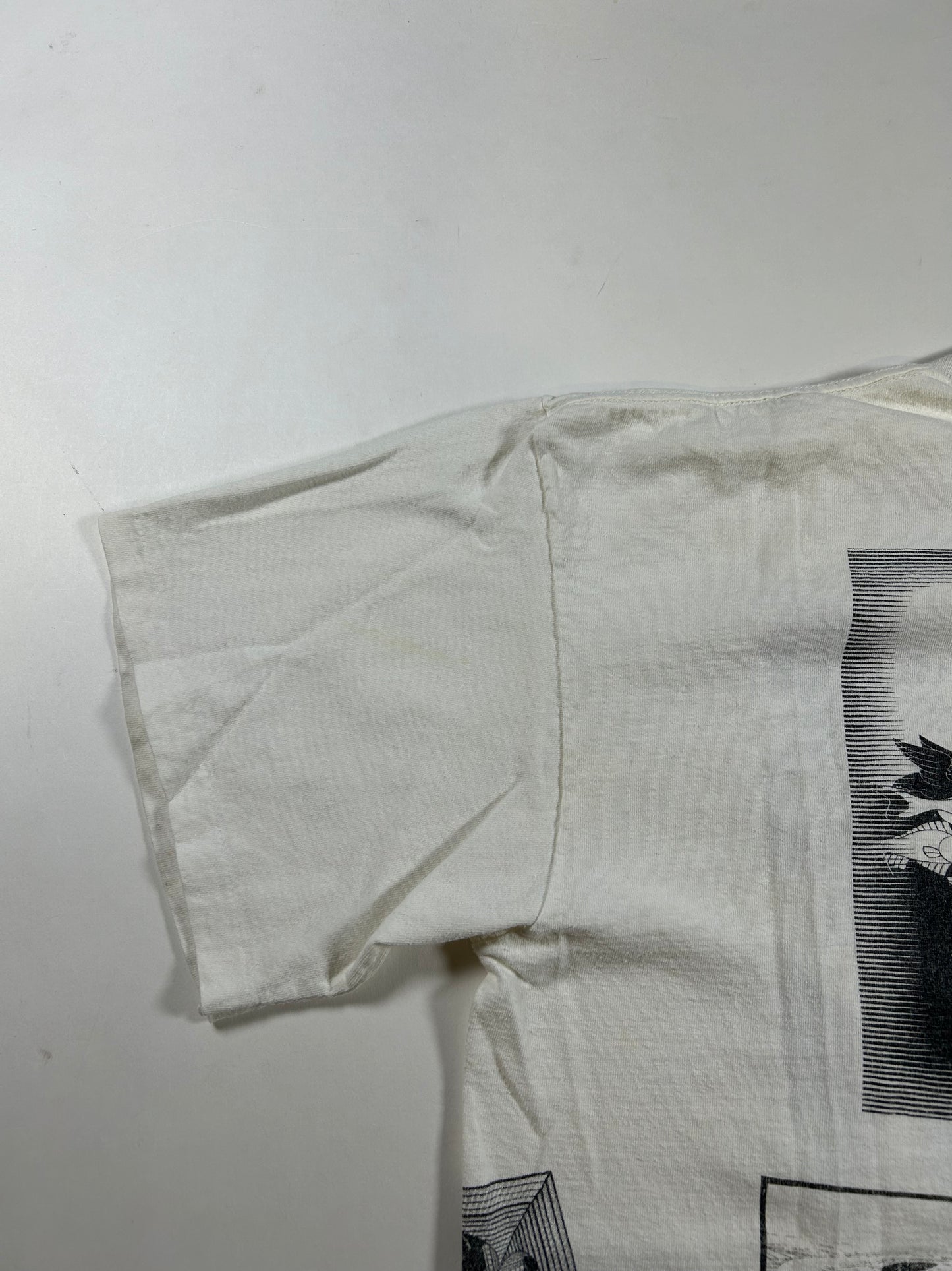 Vintage 1990 M.C. Escher Shirt White All Over Rare Print Art Single Stitch 23x27.75 Inches As Is