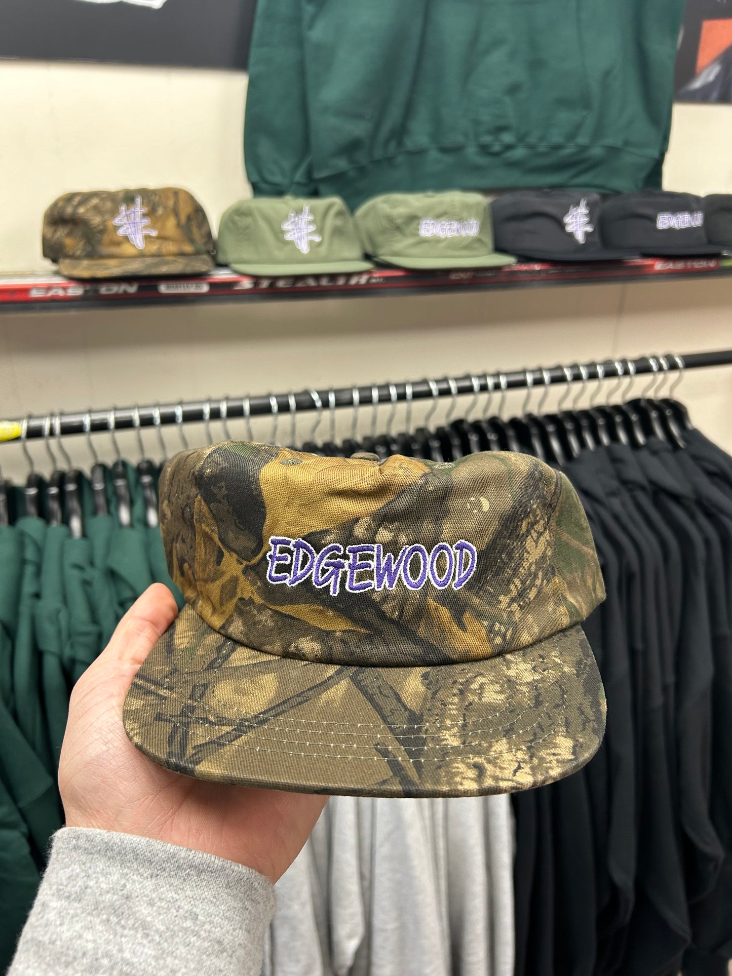 Edgewood NJ Team Spell Out Logo 5 Panel Cotton Adjustable SnapBack Hat Vintage Camo