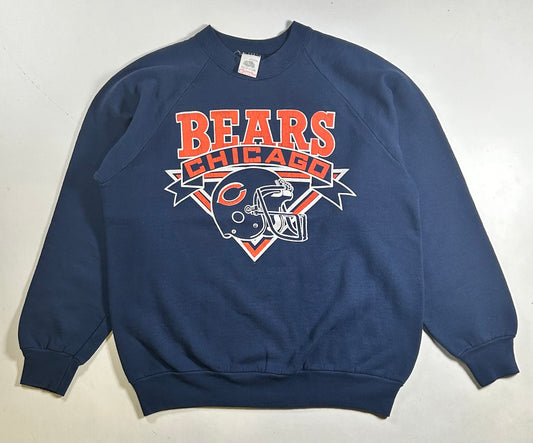 Vintage Chicago Bears NFL Helmet Logo Raglan Style Crewneck Sweatshirt 21.5x25.25 Inches