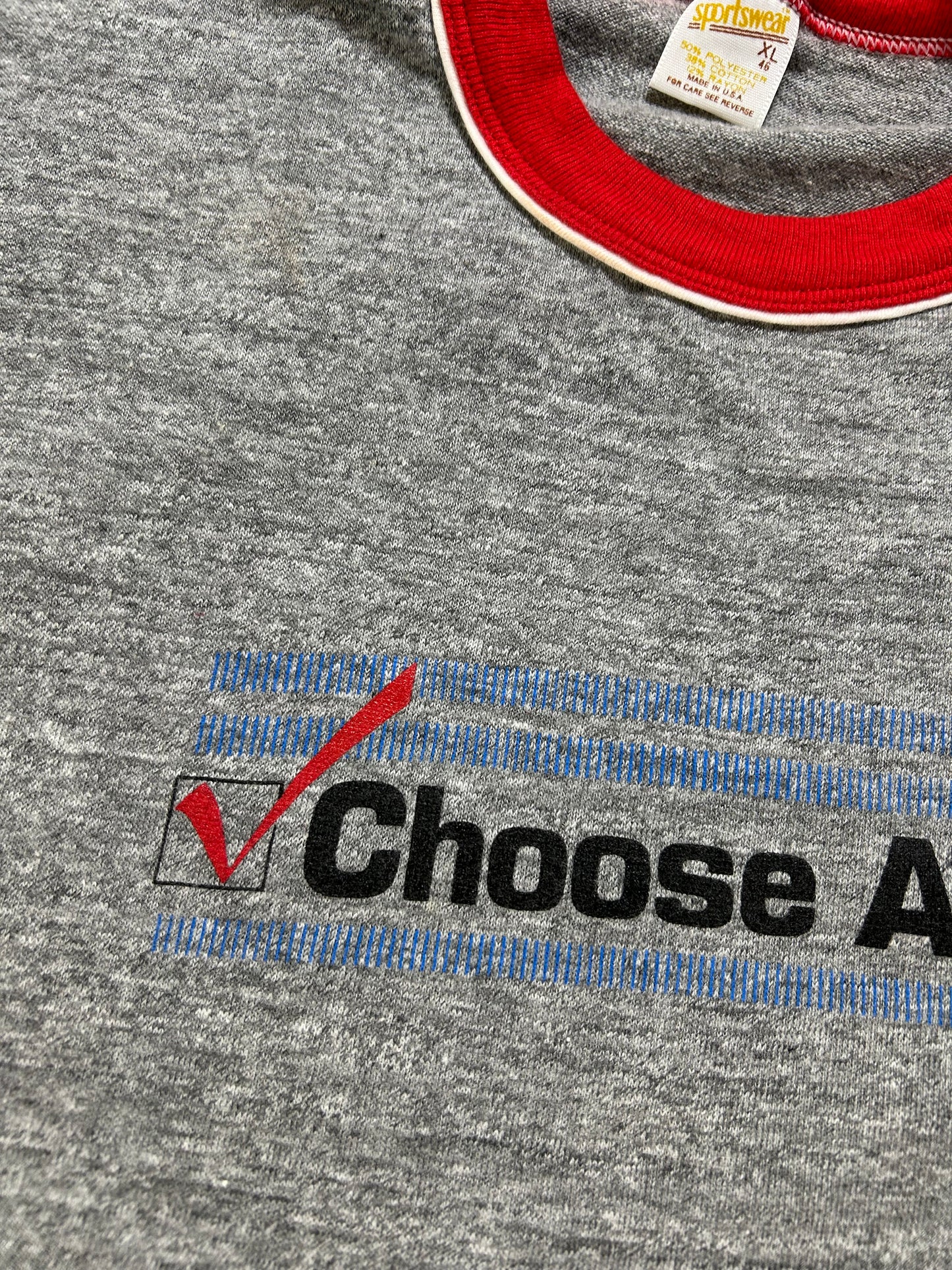 Vintage 80s AT&T Phone Choose AT&T Promo Ringer Tee L/M Fit 21.25x27.25 Inches Gray/Red