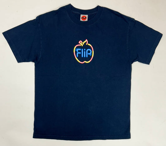 Vintage Flip Skateboards Mark Appleyard Neon Apple Graphic Skate Tee Skateboarding Large 21.75x29.5 Inches Navy