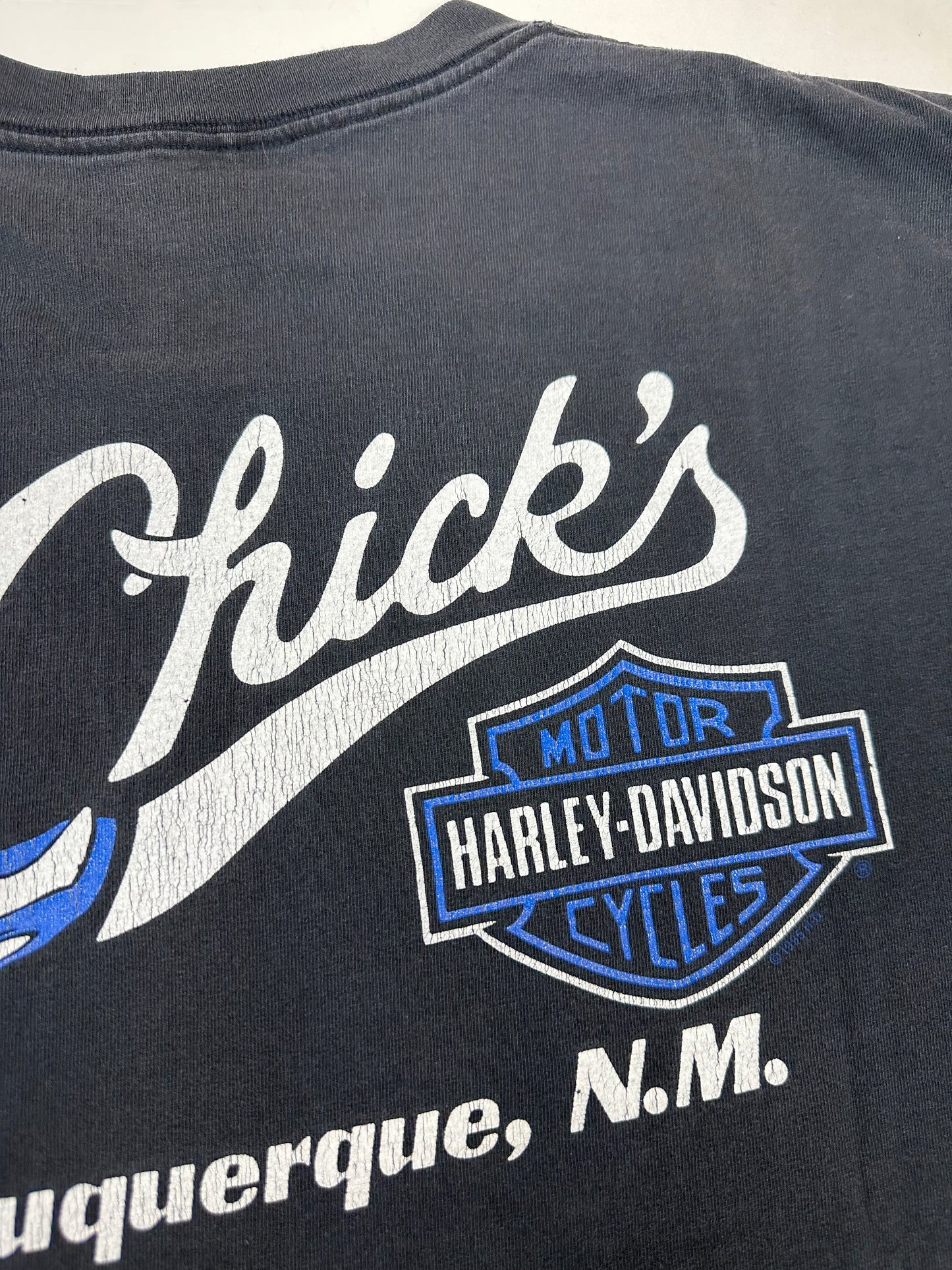 Vintage 90s Harley Davidson Motorcycles Chick’s Albuquerque, N.M. American Legend Tee Large 22.25x28.75 Inches